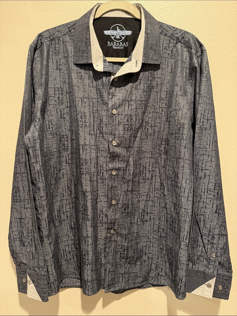 Barabas Signature Gray Textured Geometric Long Sleeve Button Down Shirt Large